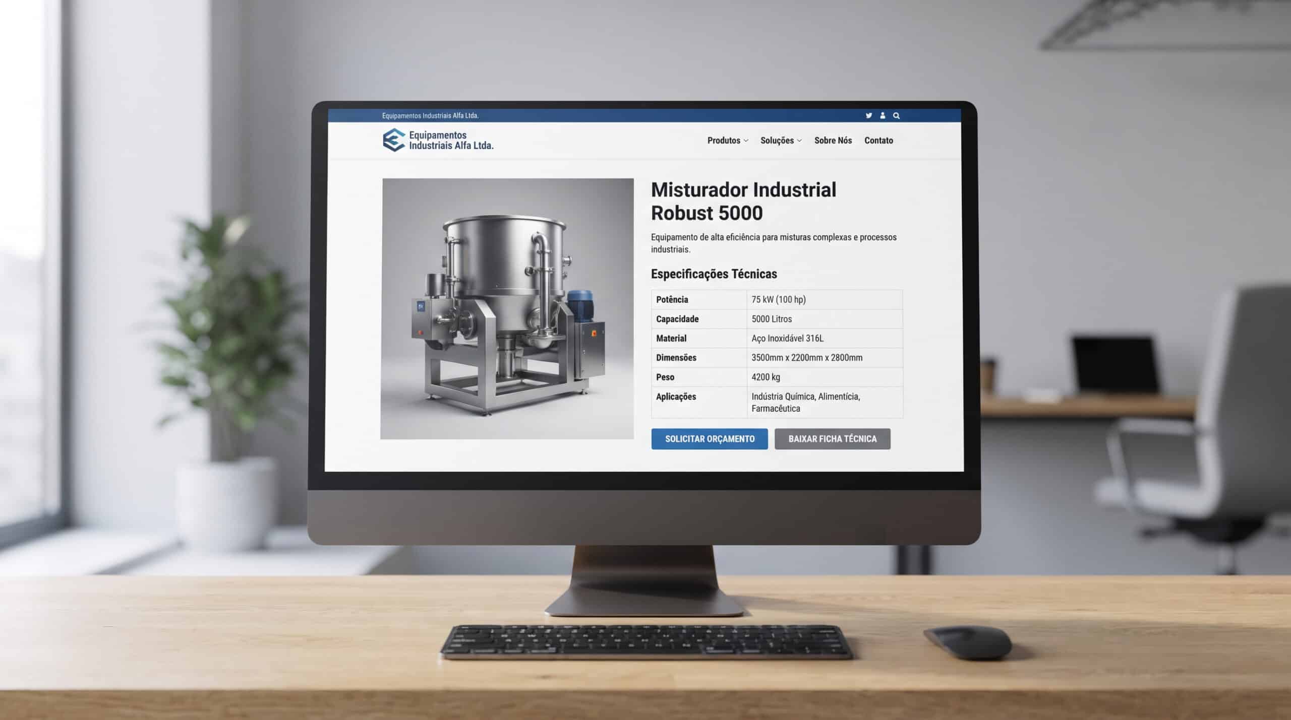 estrutura de página de produto B2B com especificações técnicas